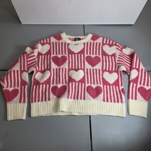 Major Label Group Women Sm Heart Stripe Knit Sweater Pink Stretchy Soft